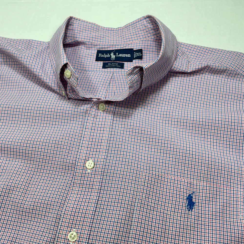 Ralph Lauren Blake Mens XL Pink Blue Gingham Check Long Sleeve Button Down Shirt